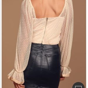 SOLD. Lulus especially for you ivory Swiss dot ruched long sleeve crop top.